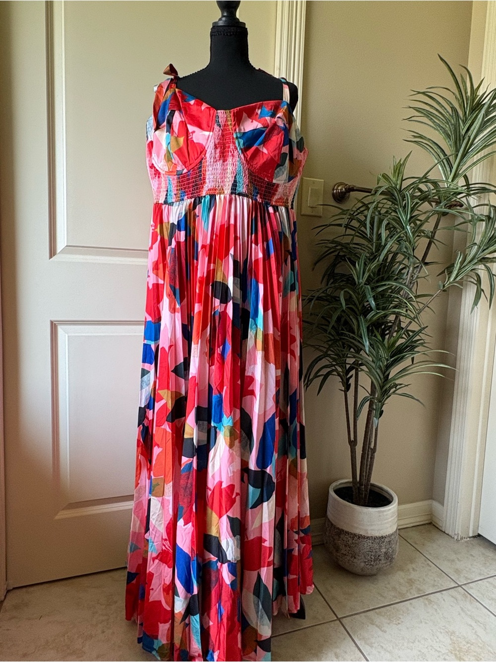 Hutch Multicolor Abstract Print Maxi Dress - Pink, Red, Blue